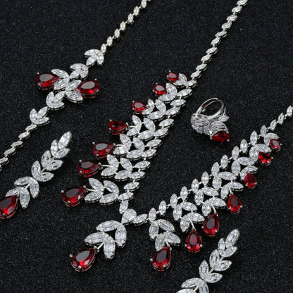 Crimson Elegance – Luxury Bracelet, Necklace, Earrings & Ring Set