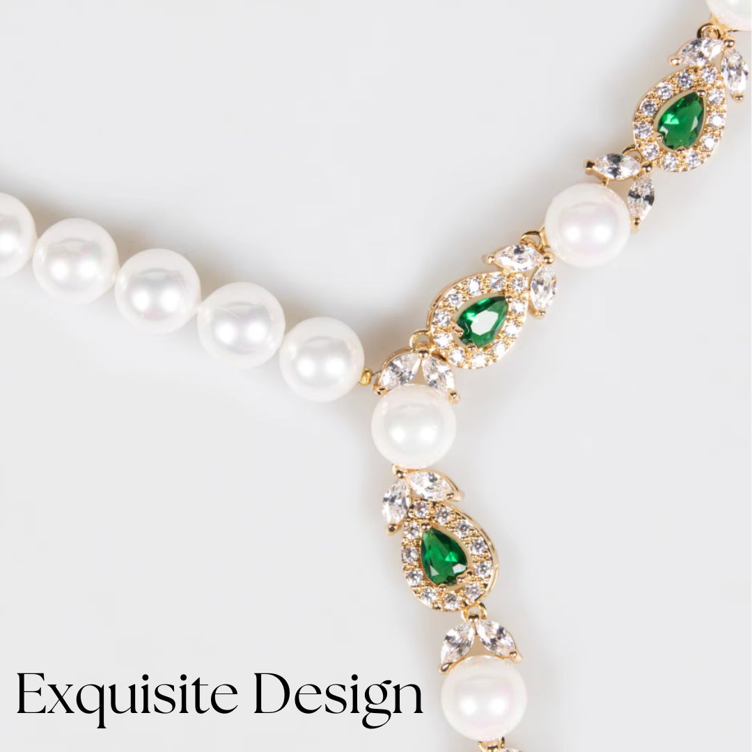 Luxeora Luxury Jewelry Set - Elegant Pearl Studded Zircon Bracelet Necklace Earrings & Ring Set