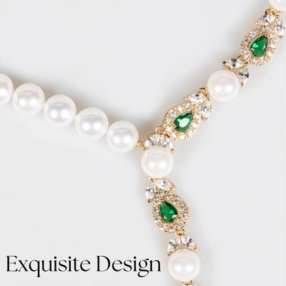 Luxeora Luxury Jewelry Set - Elegant Pearl Studded Zircon Bracelet Necklace Earrings & Ring Set