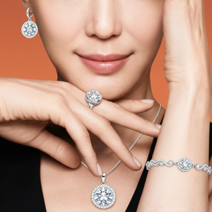 CelestiaZir | Sterling Silver Rainbow Zircon Earrings Ring Bracelets Pendant Bridal Set