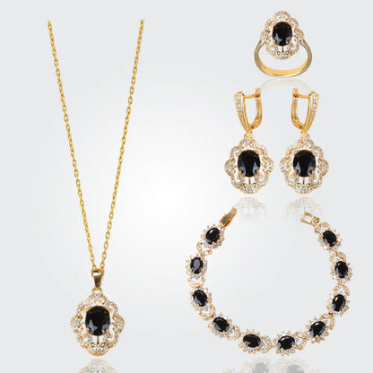 Truly Aurora 18K Gold Gemstone Pendant Earring Bracelet & Ring Set For Women