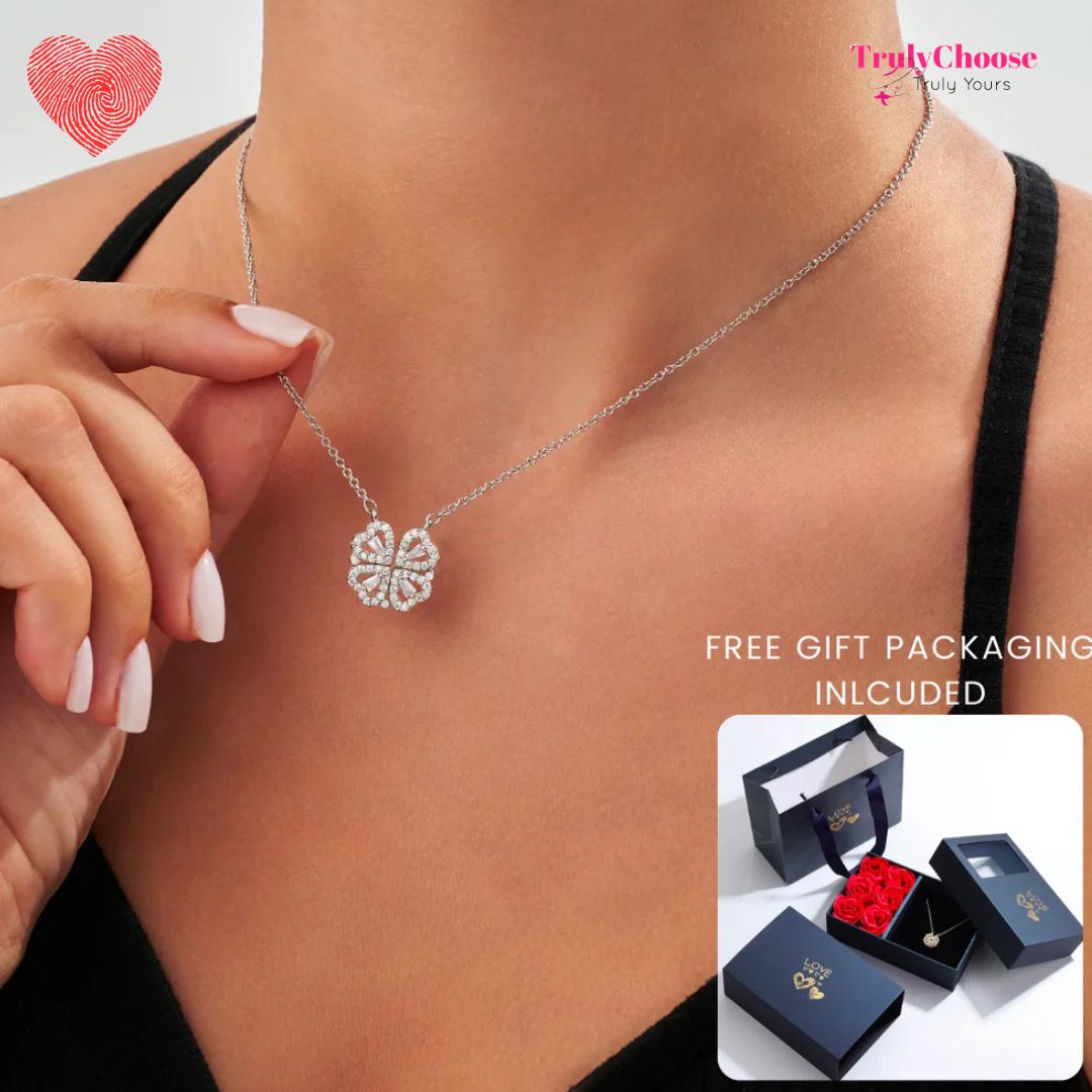 Rose Diamond Leaf Clover Heart Necklaces + Rose Gift Box