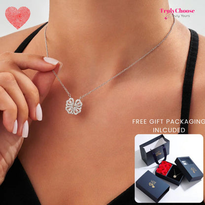 Rose Diamond Leaf Clover Heart Necklaces + Rose Gift Box