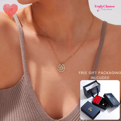 Rose Diamond Leaf Clover Heart Necklaces + Rose Gift Box