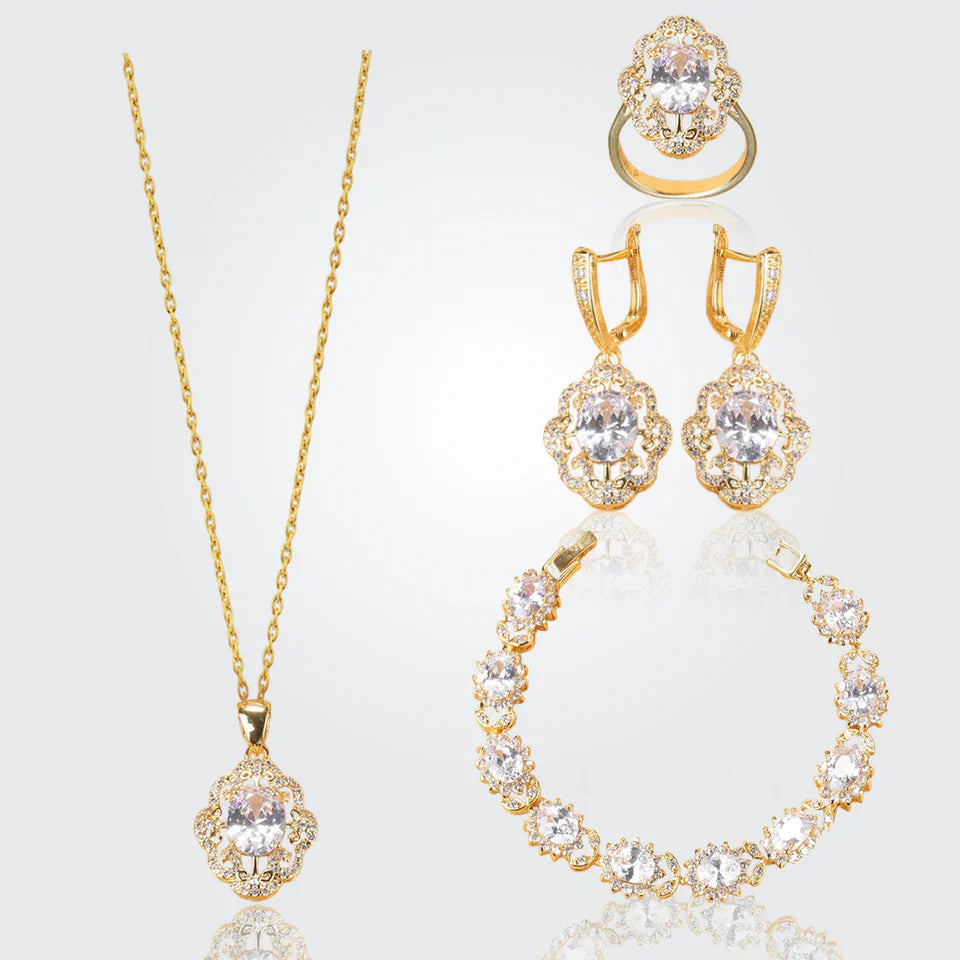 Truly Aurora 18K Gold Gemstone Pendant Earring Bracelet & Ring Set For Women