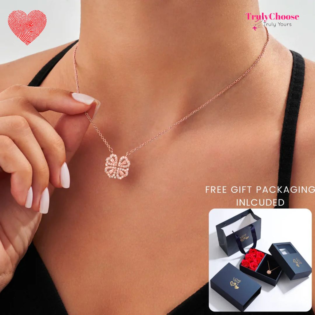 Rose Diamond Leaf Clover Heart Necklaces + Rose Gift Box