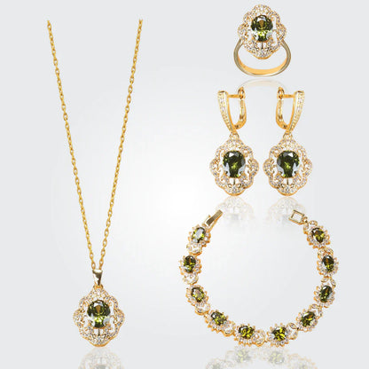 Truly Aurora 18K Gold Gemstone Pendant Earring Bracelet & Ring Set For Women