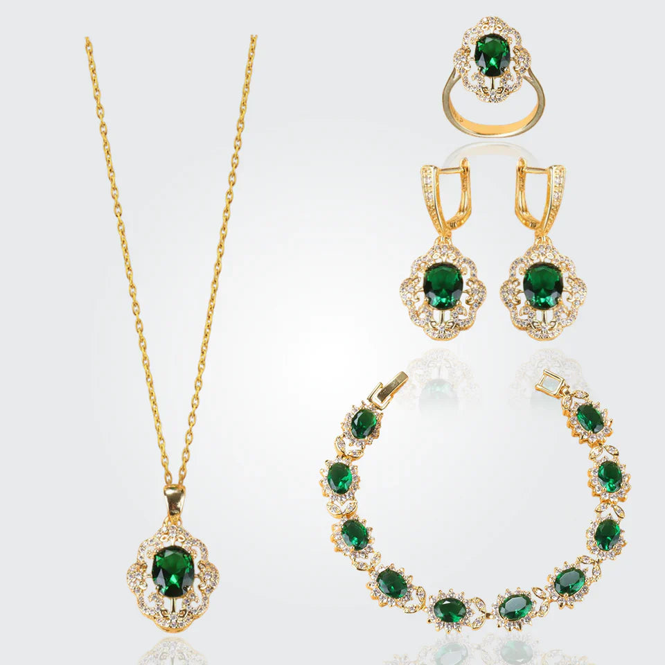 Truly Aurora 18K Gold Gemstone Pendant Earring Bracelet & Ring Set For Women