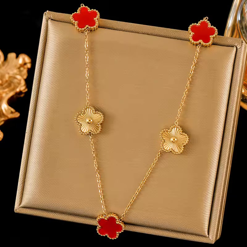 Clover Leaf - Black Reversible Leaf Clover Necklace Bracelets Earrings Set For Women Fashion Jewelry
