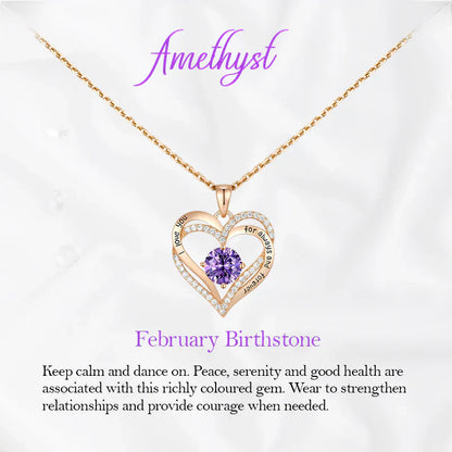 Germe Personalized 12 Birthstone Card Gifts for Women's Forever Love Heart Pendant Necklace