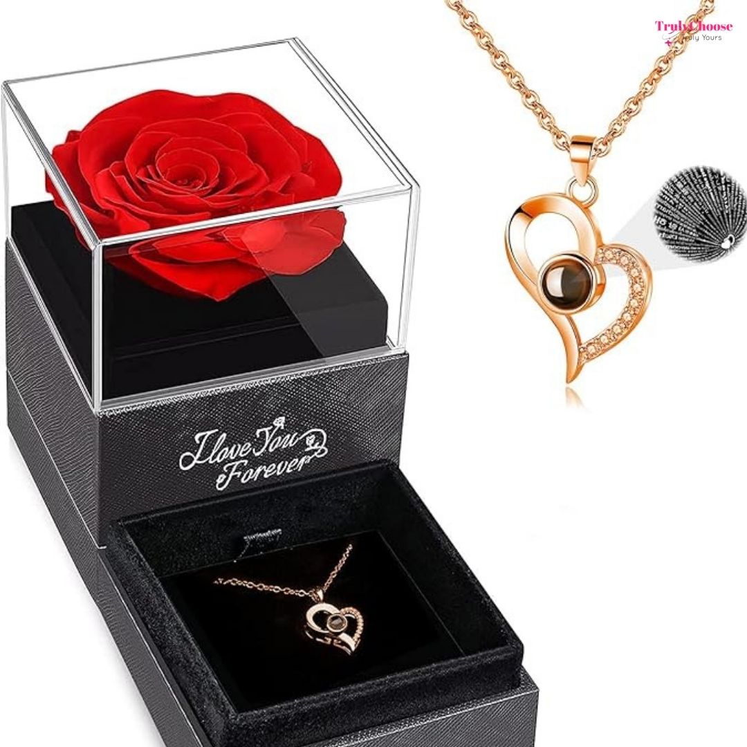 100 Languages I Love You - Eternal Rose Gifts for Her Cute Gift Box Forever Rose & Necklace