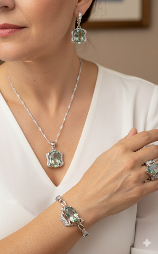 Aurora of Bastet - Luxury Peridot Ruby Pendant Earring Bracelet & Ring Set For Women