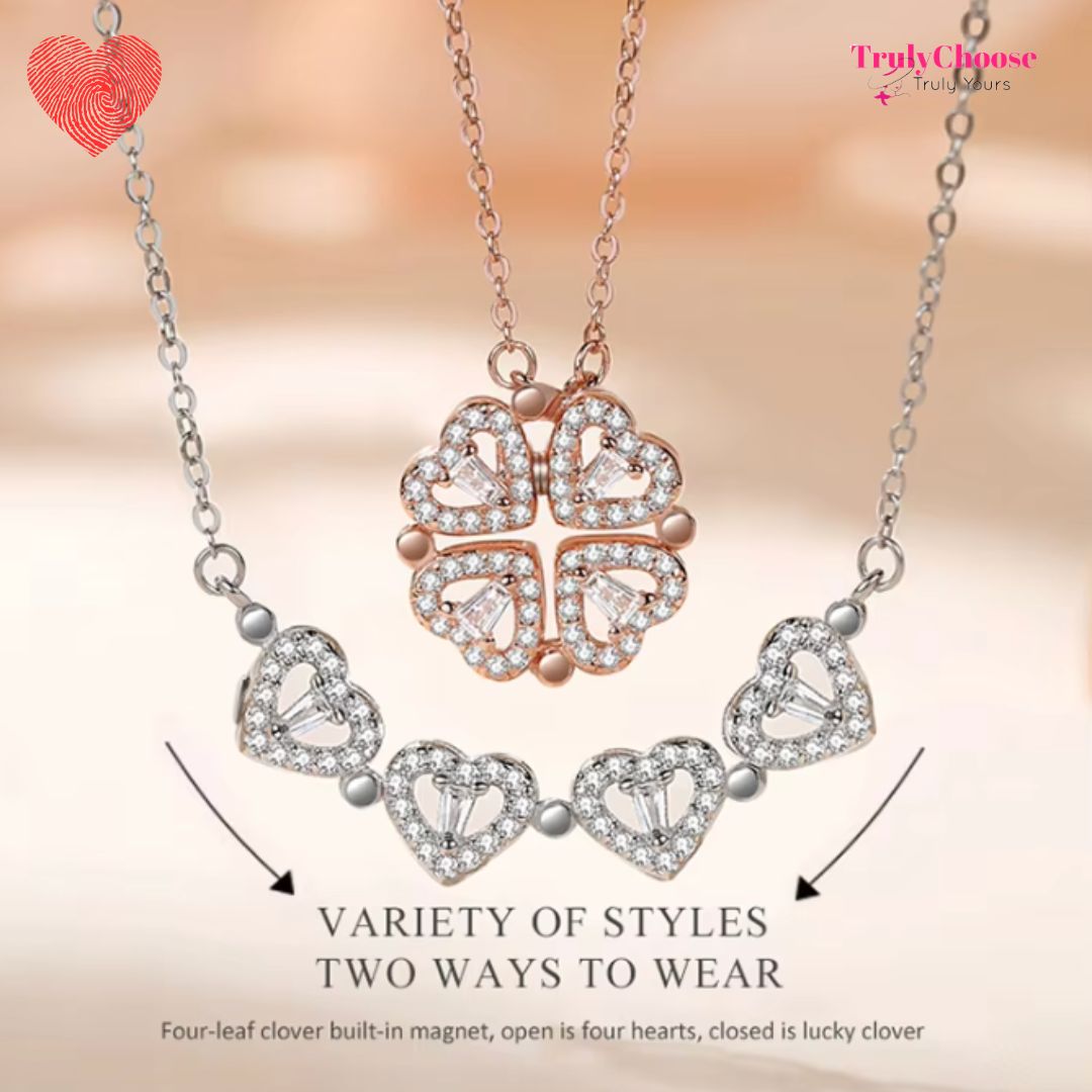 Rose Diamond Leaf Clover Heart Necklaces + Rose Gift Box