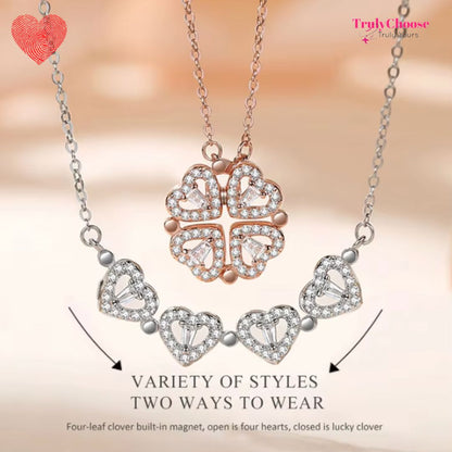 Rose Diamond Leaf Clover Heart Necklaces + Rose Gift Box