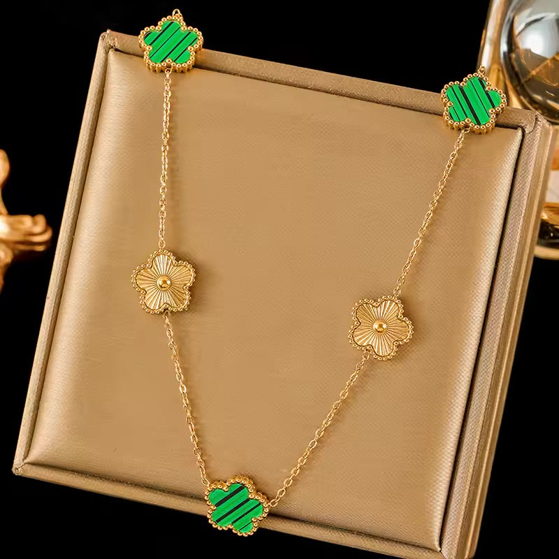 Clover Leaf - Black Reversible Leaf Clover Necklace Bracelets Earrings Set For Women Fashion Jewelry