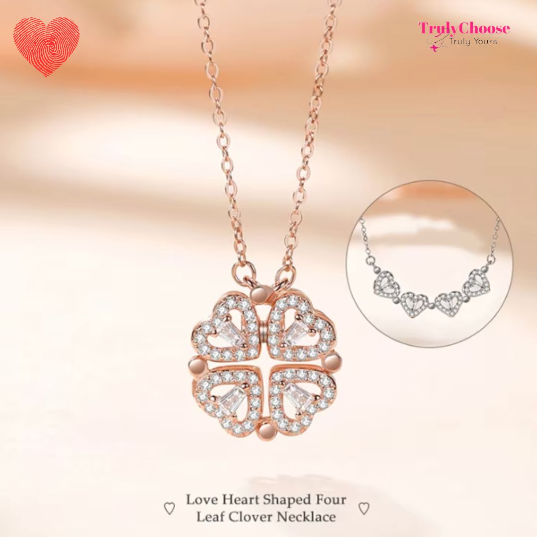 Rose Diamond Leaf Clover Heart Necklaces + Rose Gift Box