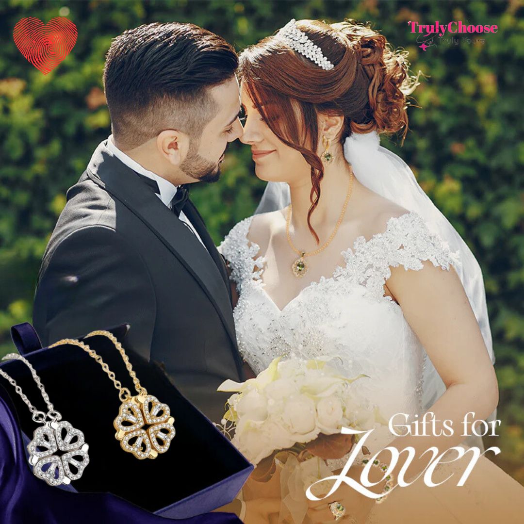 Rose Diamond Leaf Clover Heart Necklaces + Rose Gift Box