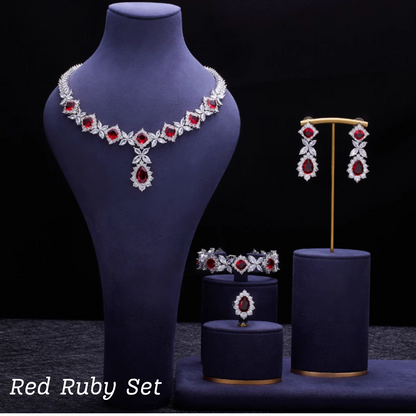 Scarlet Spark Luxury Jewelry Set - Elegant Necklace Earring Bracelet & Ring Set For Women
