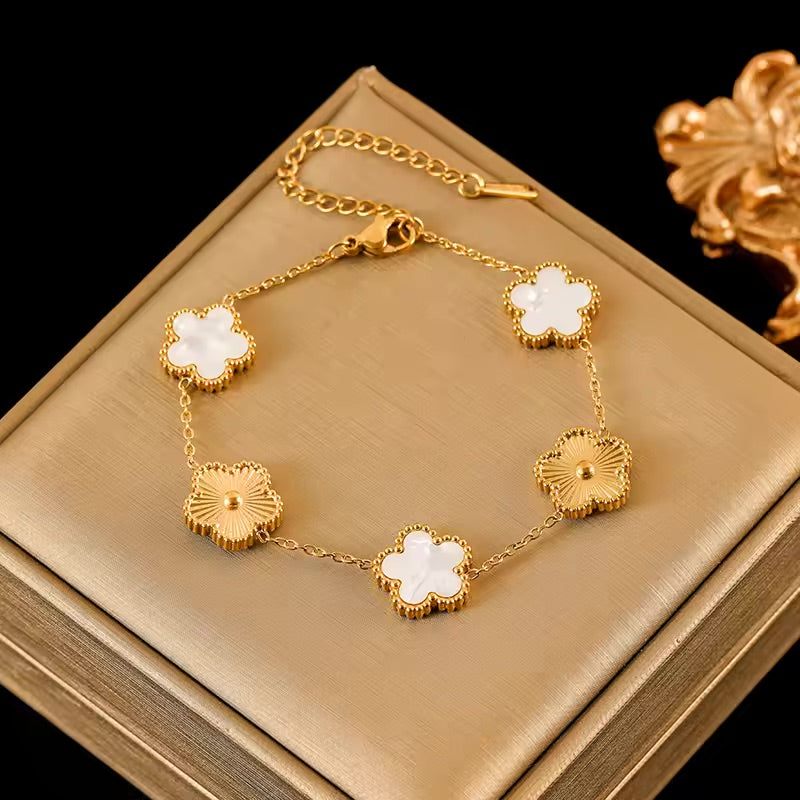 Clover Leaf - Black Reversible Leaf Clover Necklace Bracelets Earrings Set For Women Fashion Jewelry