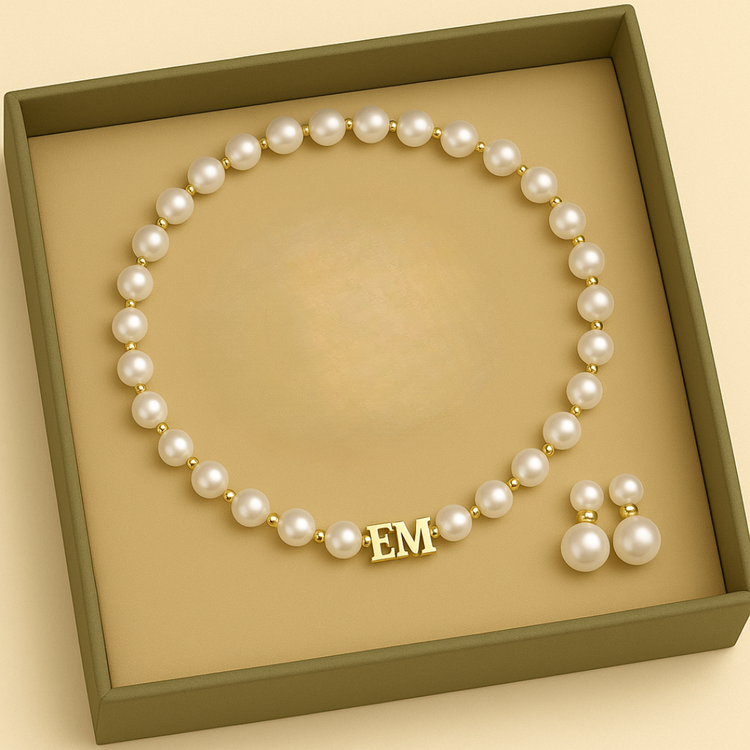 Personalized Pearl Jewelry Set – Custom Name Necklace & Bracelet, Elegant Gift for Women