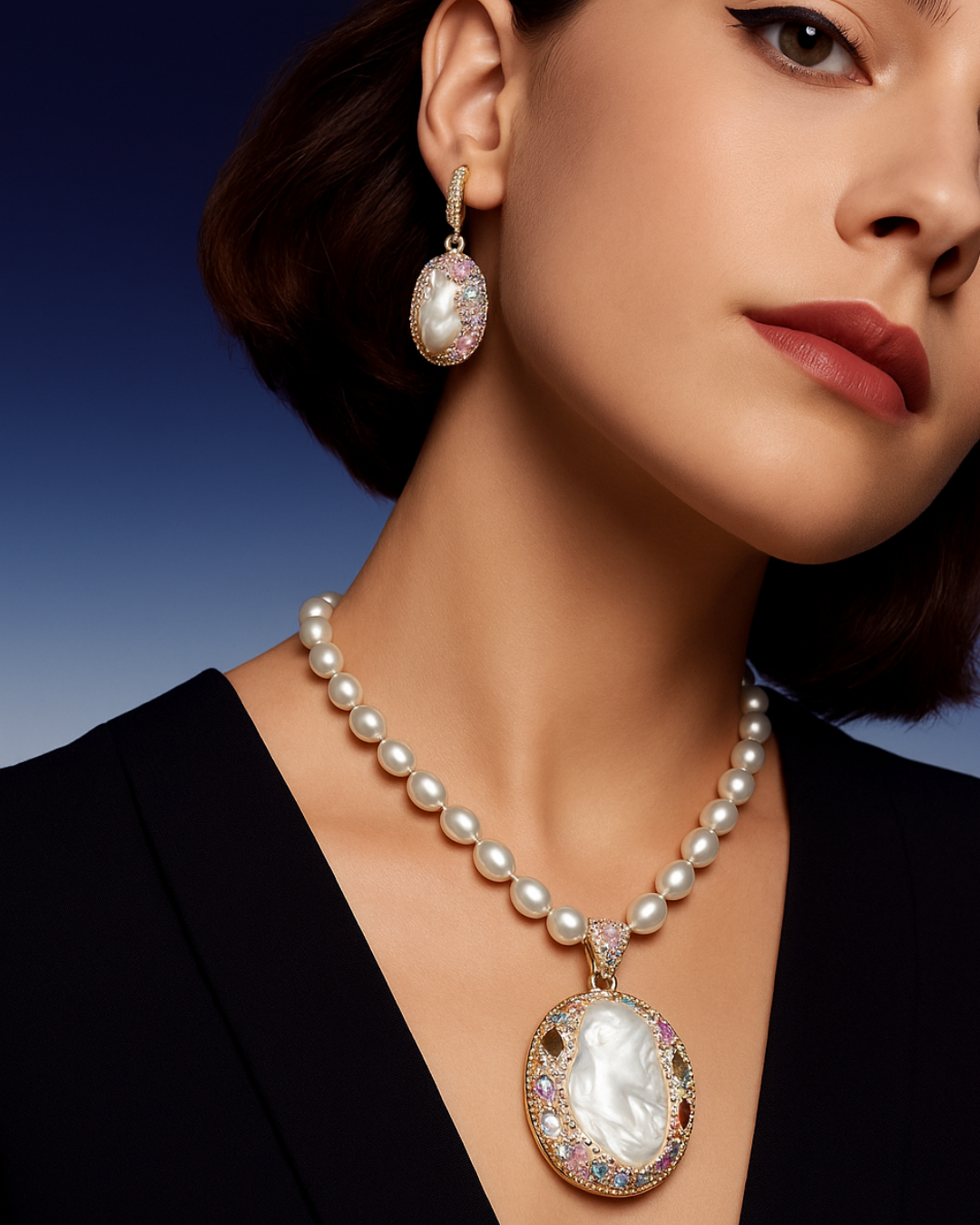 Sekhmet’s Glow - ✨ Baroque Pearl & Tourmaline Medieval-Inspired Necklace – European Vintage Czech Diamond Accent