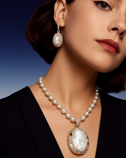 Sekhmet’s Glow - ✨ Baroque Pearl & Tourmaline Medieval-Inspired Necklace – European Vintage Czech Diamond Accent