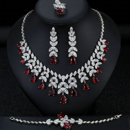 Crimson Elegance – Luxury Bracelet, Necklace, Earrings & Ring Set
