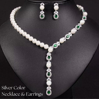 Luxeora Luxury Jewelry Set - Elegant Pearl Studded Zircon Bracelet Necklace Earrings & Ring Set