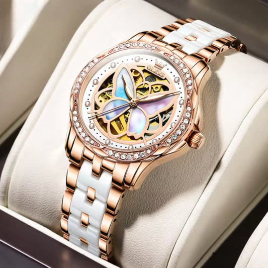 Trinity Luxe Collection - OLEVS 6615 Butterfly Hollow Luxury Mechanical Watch For Women Top Brand Original Watches Diamond Waterproof Ladies Hand Clock