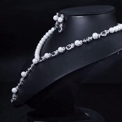 Luxeora Luxury Jewelry Set - Elegant Pearl Studded Zircon Bracelet Necklace Earrings & Ring Set