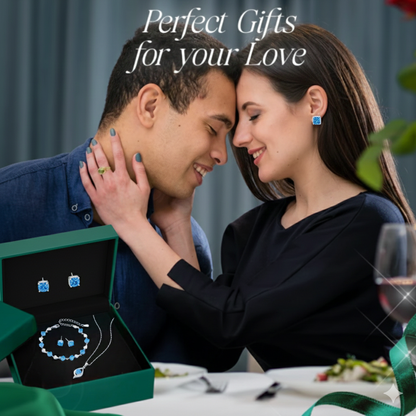 Bloom of Love Jewelry Box -  Necklace, bracelet, earrings in Rose Gift Box - Sterling silver 3pcs Jewelry set - Valentine gift,