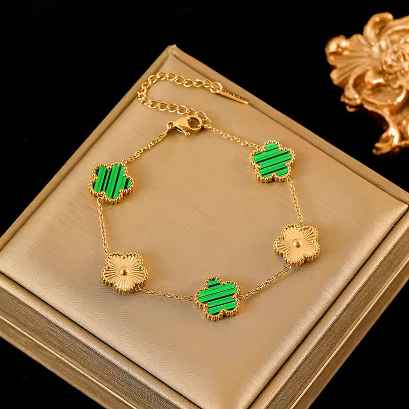 Clover Leaf - Black Reversible Leaf Clover Necklace Bracelets Earrings Set For Women Fashion Jewelry