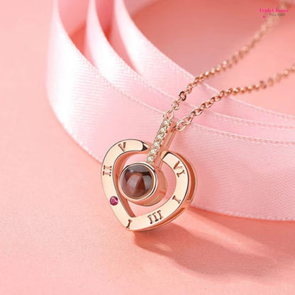 100 Languages I Love You Projection Necklace With Rotating Rose
