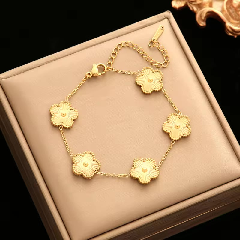 Clover Leaf - Black Reversible Leaf Clover Necklace Bracelets Earrings Set For Women Fashion Jewelry