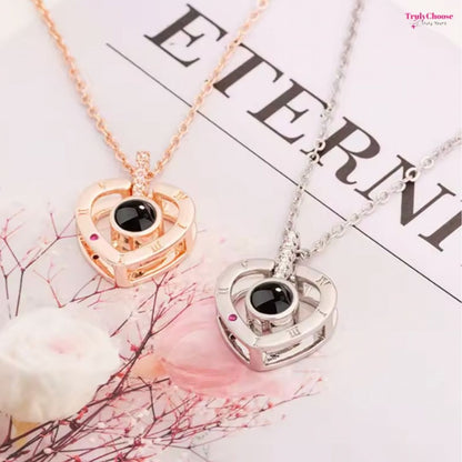 100 Languages I Love You Projection Necklace With Rotating Rose