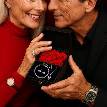 Bloom of Love Jewelry Box -  Necklace, bracelet, earrings in Rose Gift Box - Sterling silver 3pcs Jewelry set - Valentine gift,