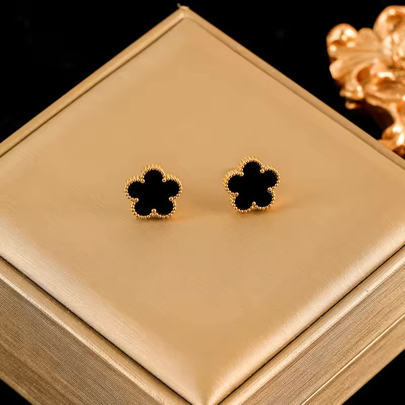 Clover Leaf - Black Reversible Leaf Clover Necklace Bracelets Earrings Set For Women Fashion Jewelry