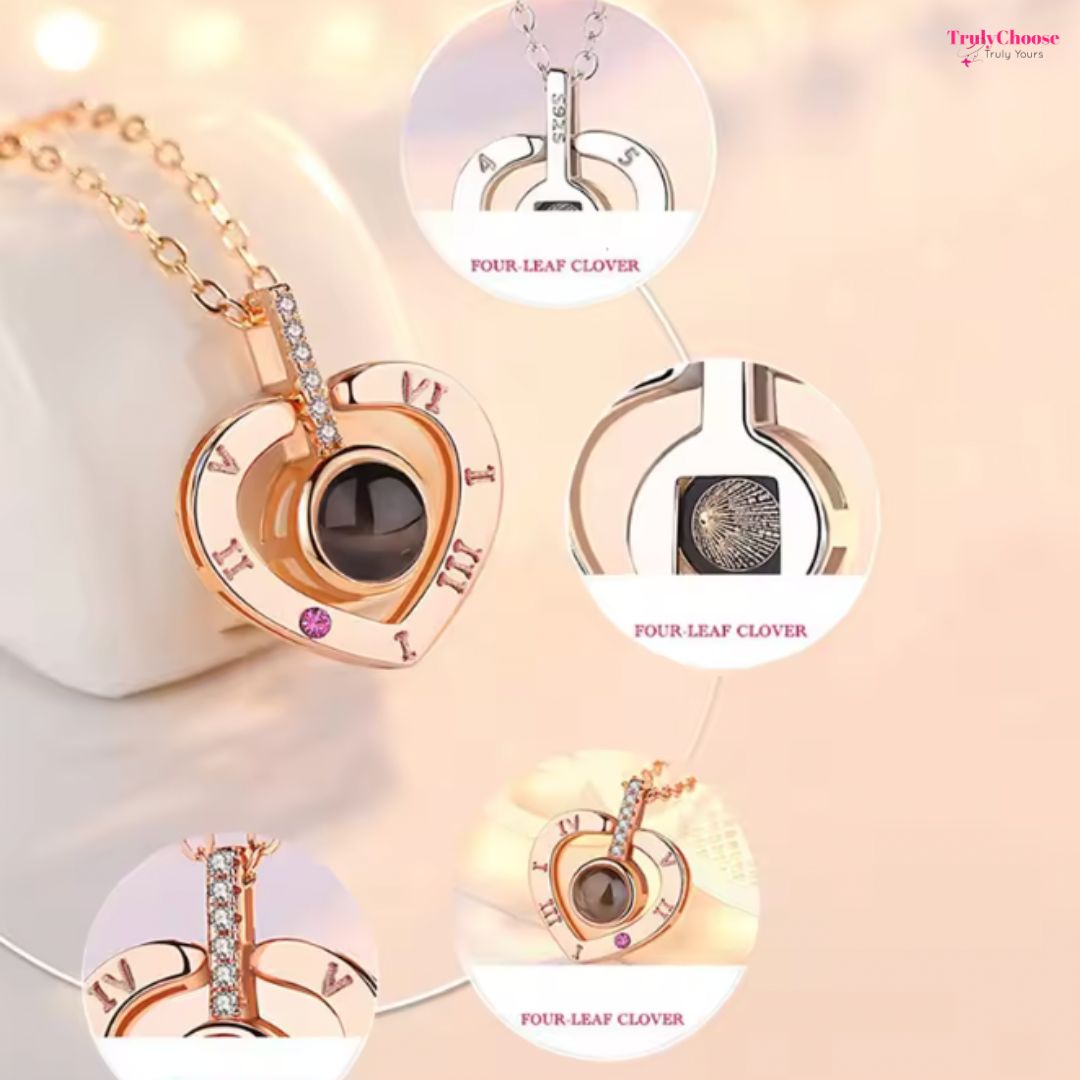 100 Languages I Love You Projection Necklace With Rotating Rose