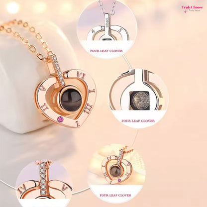 100 Languages I Love You Projection Necklace With Rotating Rose