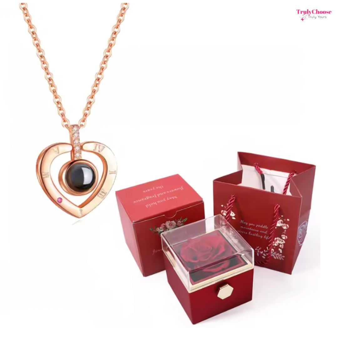 100 Languages I Love You Projection Necklace With Rotating Rose
