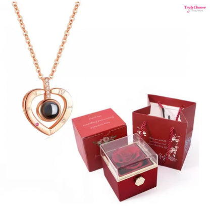 100 Languages I Love You Projection Necklace With Rotating Rose