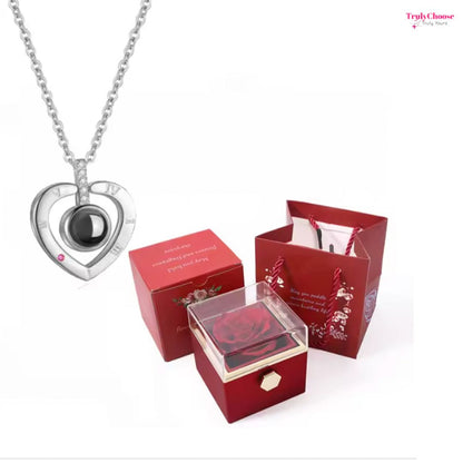 100 Languages I Love You Projection Necklace With Rotating Rose