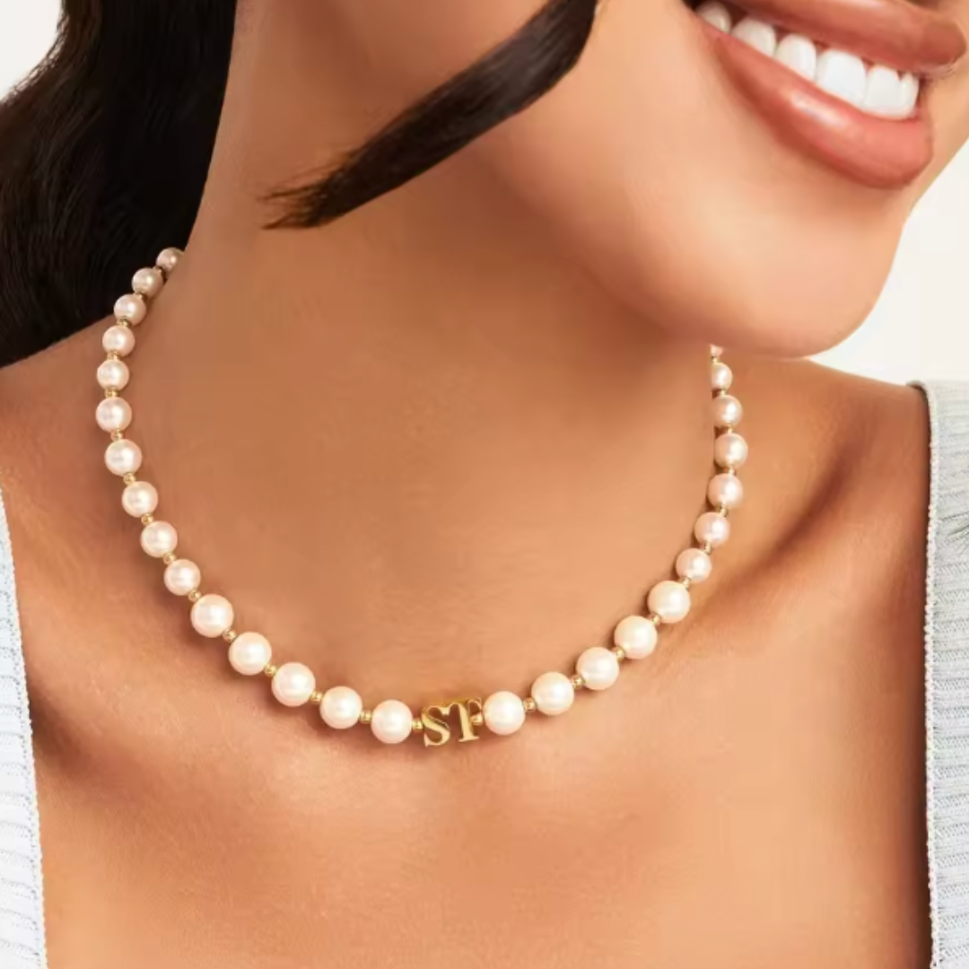 Personalized Pearl Jewelry Set – Custom Name Necklace & Bracelet, Elegant Gift for Women