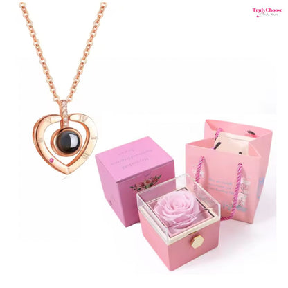 100 Languages I Love You Projection Necklace With Rotating Rose