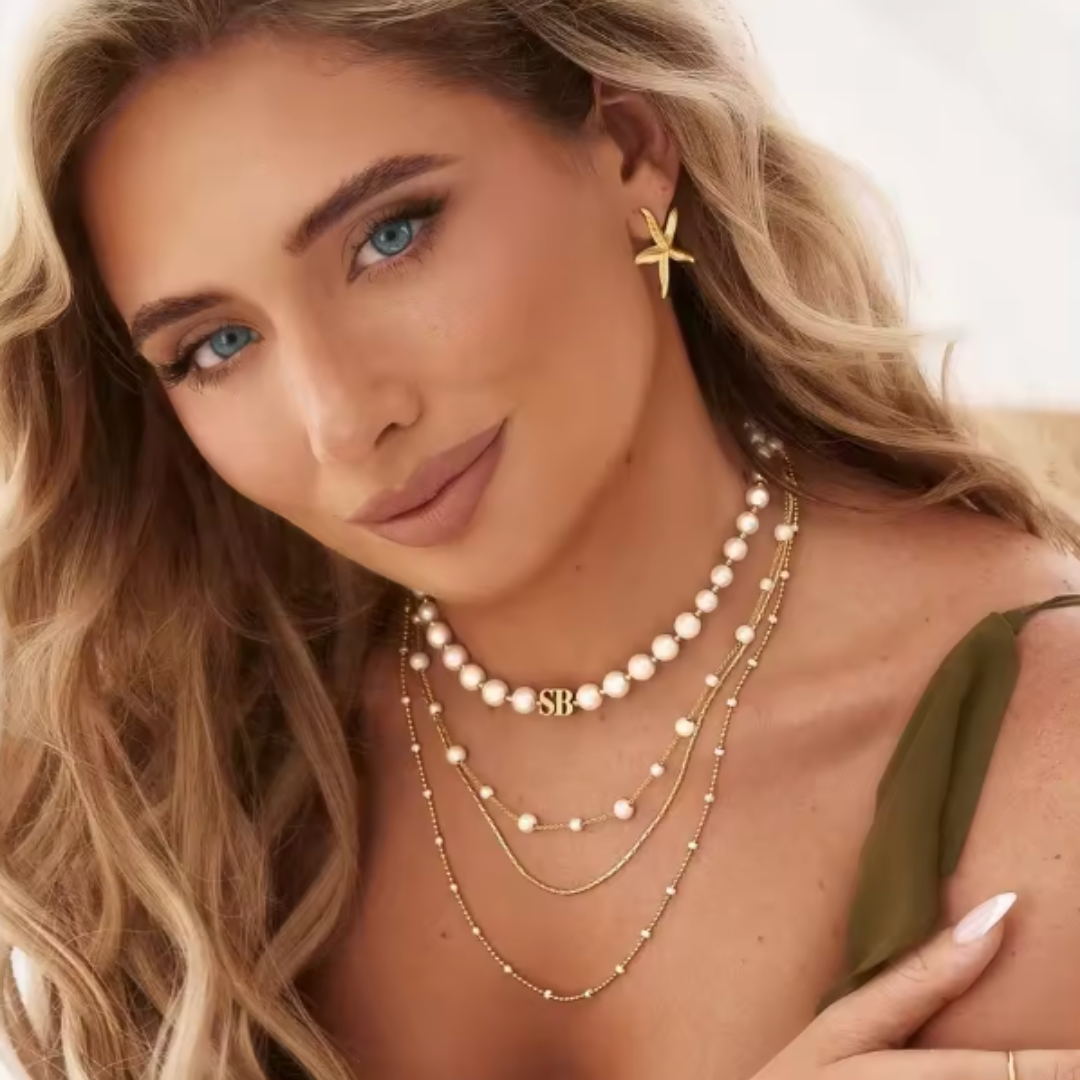 Personalized Pearl Jewelry Set – Custom Name Necklace & Bracelet, Elegant Gift for Women