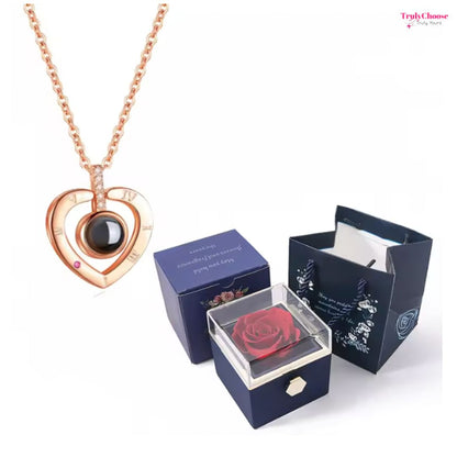 100 Languages I Love You Projection Necklace With Rotating Rose