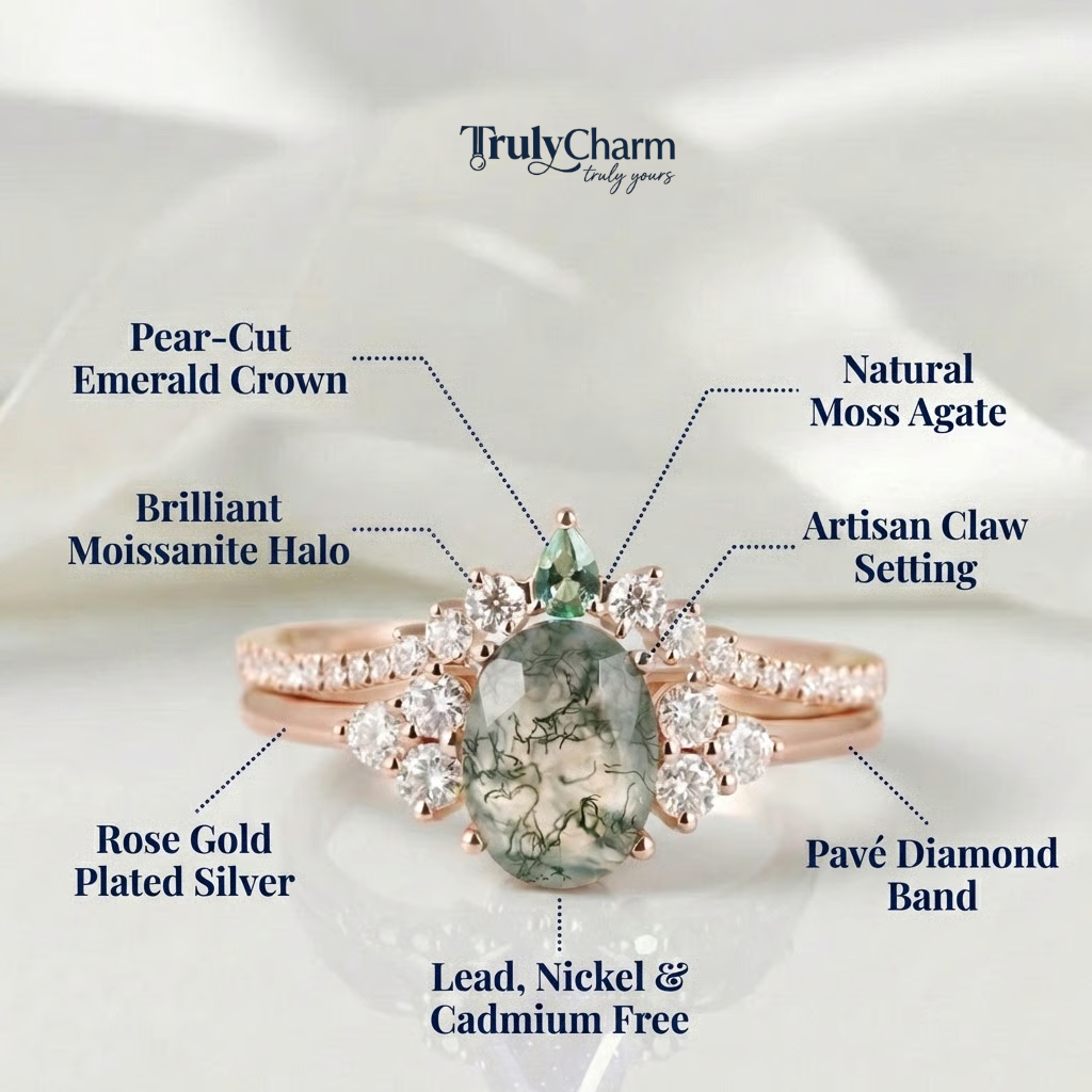 Mossy Meadow Charm - Natural Moss Agate Moissanite Ring