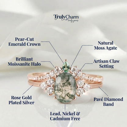 Mossy Meadow Charm - Natural Moss Agate Moissanite Ring