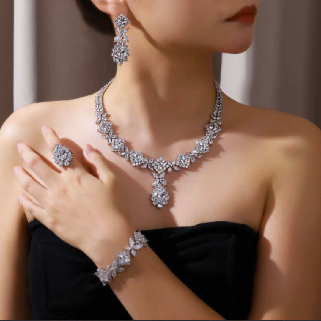 Scarlet Spark Luxury Jewelry Set - Elegant Necklace Earring Bracelet & Ring Set For Women