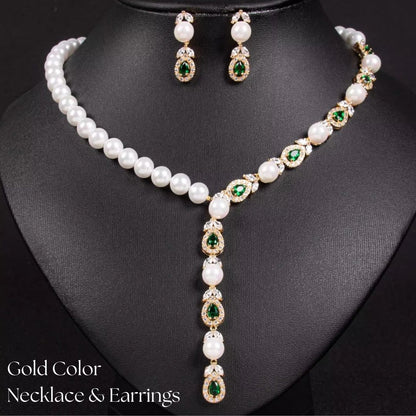 Luxeora Luxury Jewelry Set - Elegant Pearl Studded Zircon Bracelet Necklace Earrings & Ring Set